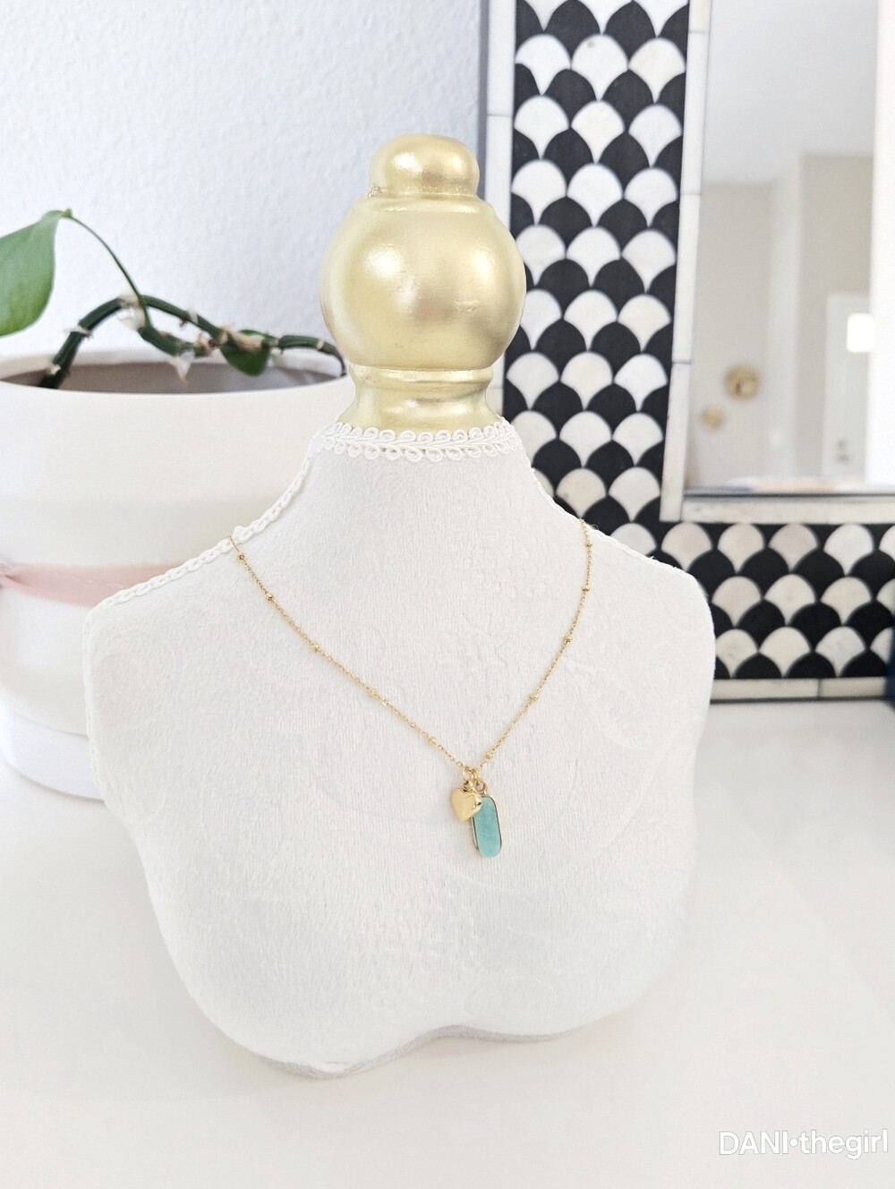 Gold Petite Heart & Stone Necklace - Picture 7 of 8